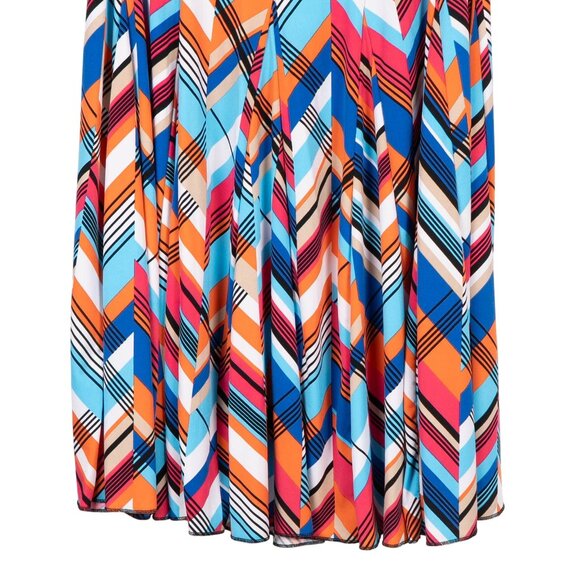 Premise Flare Skirt M Womens NEW Chevron Pink Orange Blue Elastic Waist Midi - Picture 3 of 6